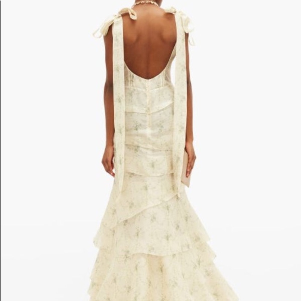 Brock Collection Beige Floral-Print Tiered Silk Gown, Size 2 (New with tags)